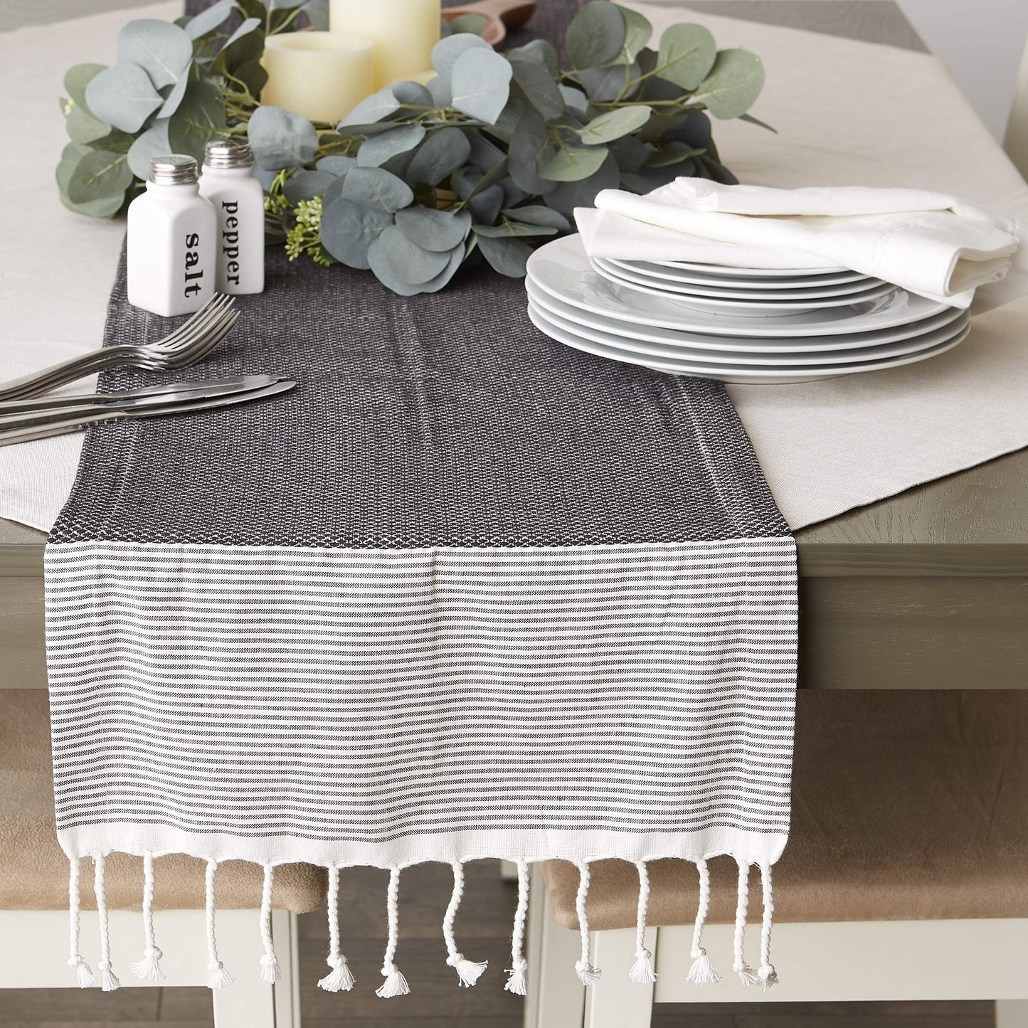 DII Bordered Dobby Woven Table Runner, 15 x 72, Black, 1 Piece