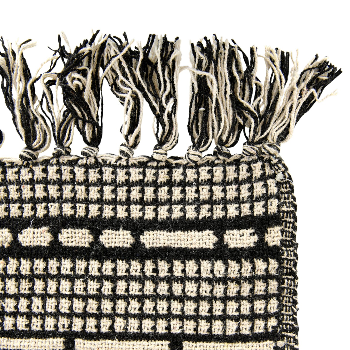 Bloomingville Reclaimed Cotton Blend Throw Blanket — Diamond Pattern & Fringe, 127 × 152 cm, Black & Beige
